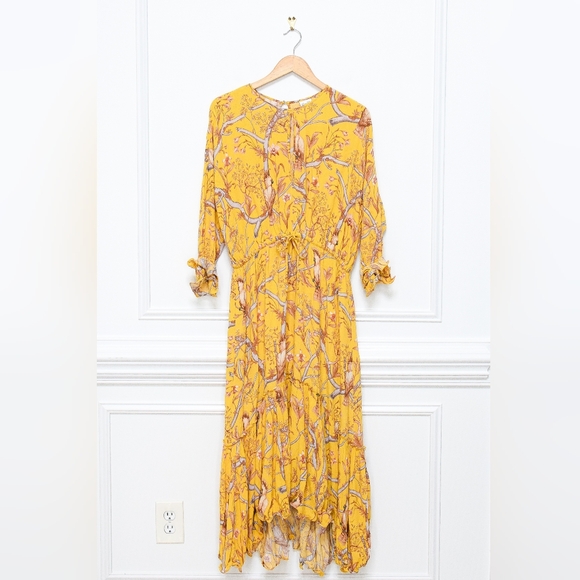 Johanna Ortiz x H&M Yellow Floral Tiered Ruffle Maxi Dress Size M Boho Botanical - Picture 8 of 12